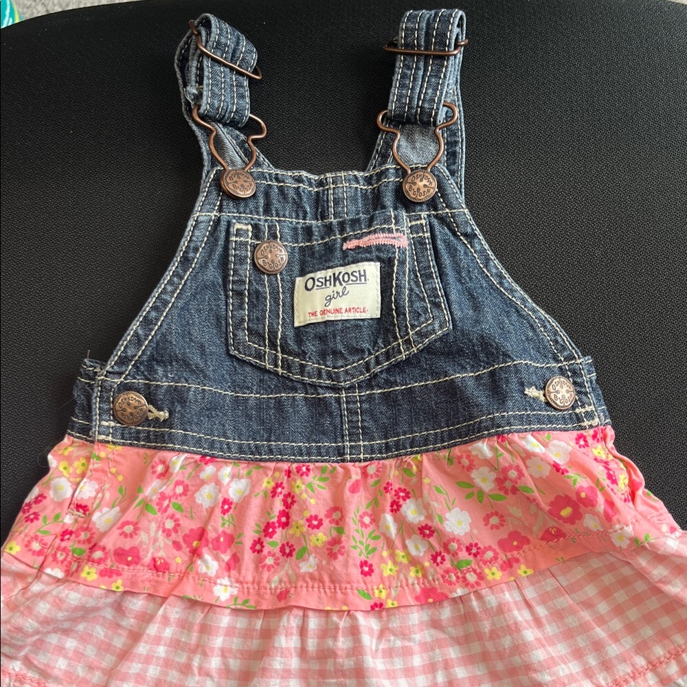 🥰OshKosh B'gosh Denim and Pink Floral Overalls